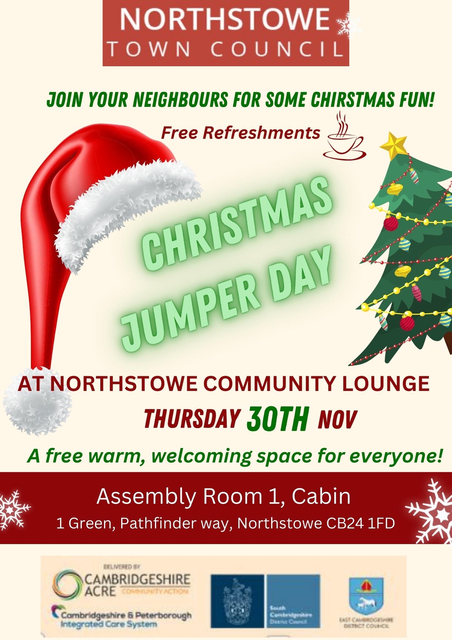 This Thursday 6-8PM: Xmas jumper day! #NorthstoweCommunityLounge