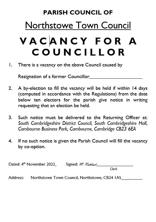 Notice of Vacancy for a Parish Councillor_2022Nov