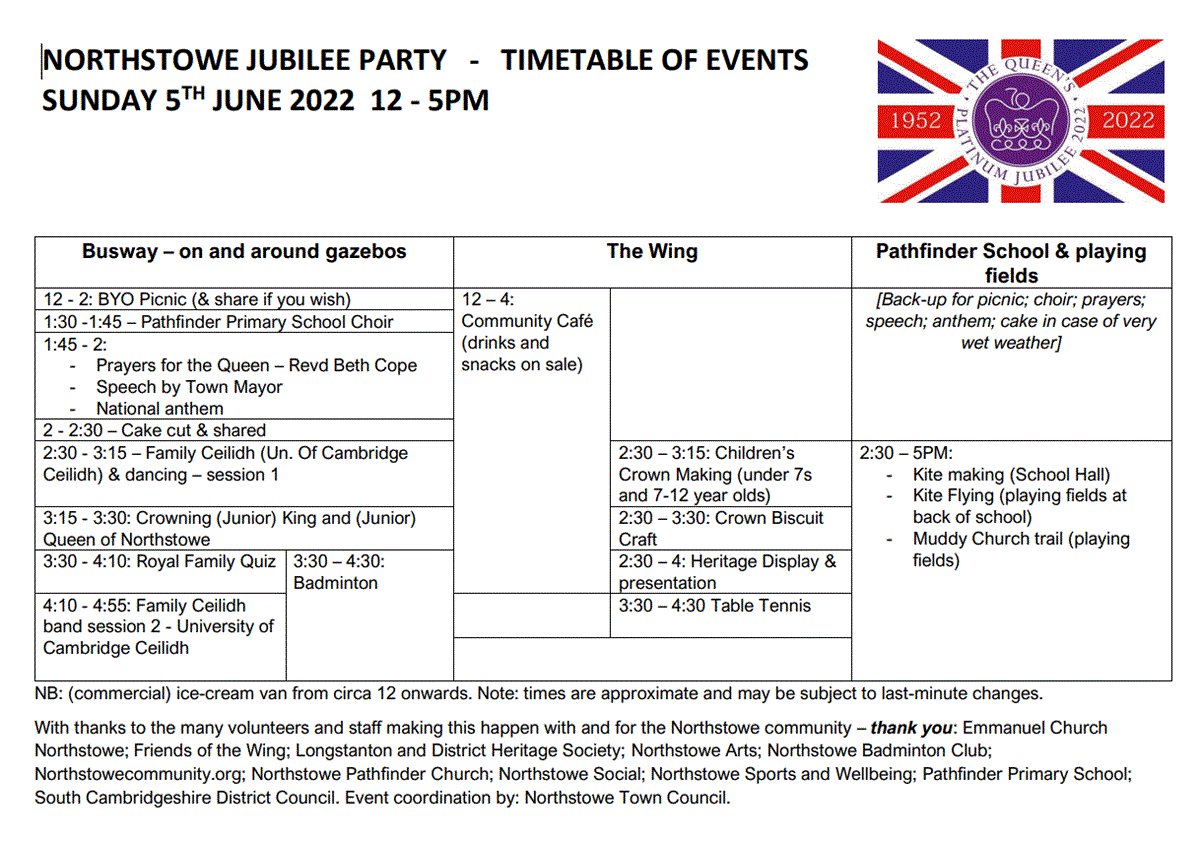Timetable_Northstowe Jubilee Party 5th June 2022
