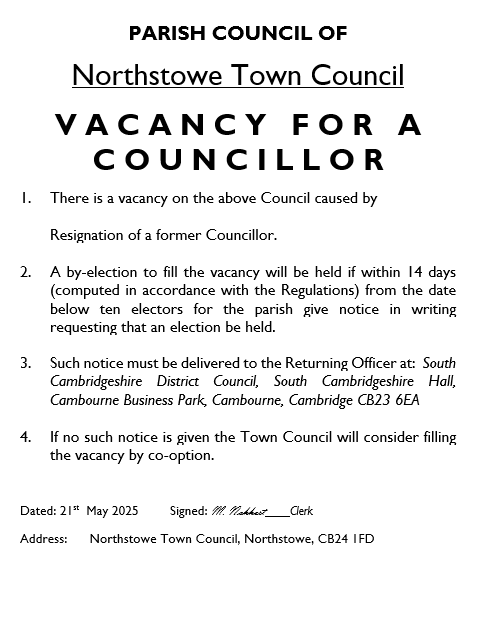 Notification: Town Councillor vacancy